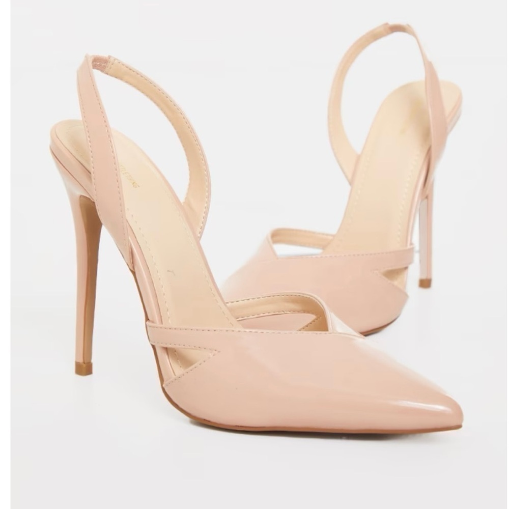 PrettyLittleThing women Nude Patent Pu Slingback Cut Out High Heel Court Shoes